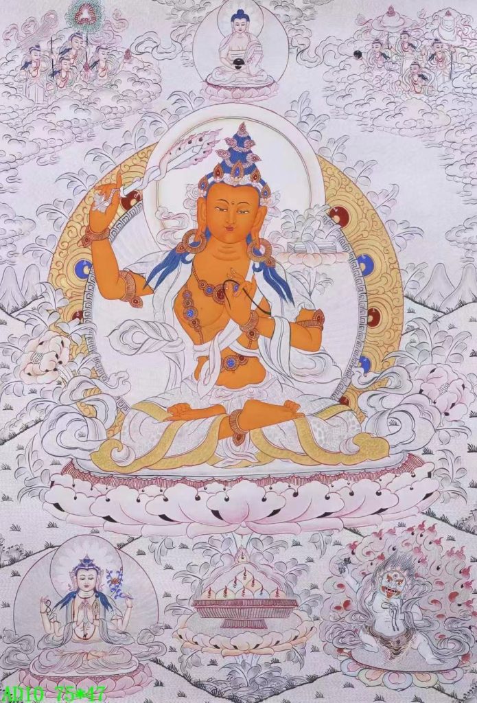 编号138-486699：白银唐卡-文殊菩萨·三怙主（75*47CM左右）