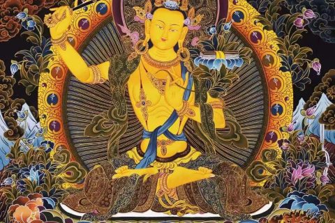 编号138-520724：黑金唐卡-文殊菩萨·三怙主（75*52CM左右）