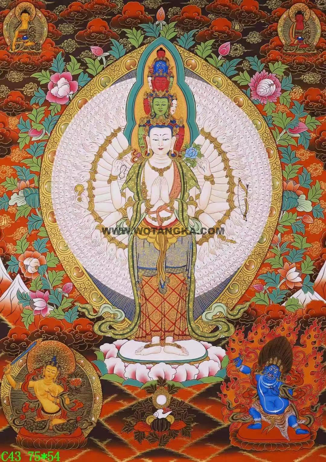 编号138-541383:彩绘唐卡-千手观音·三怙主(75*54CM左右)