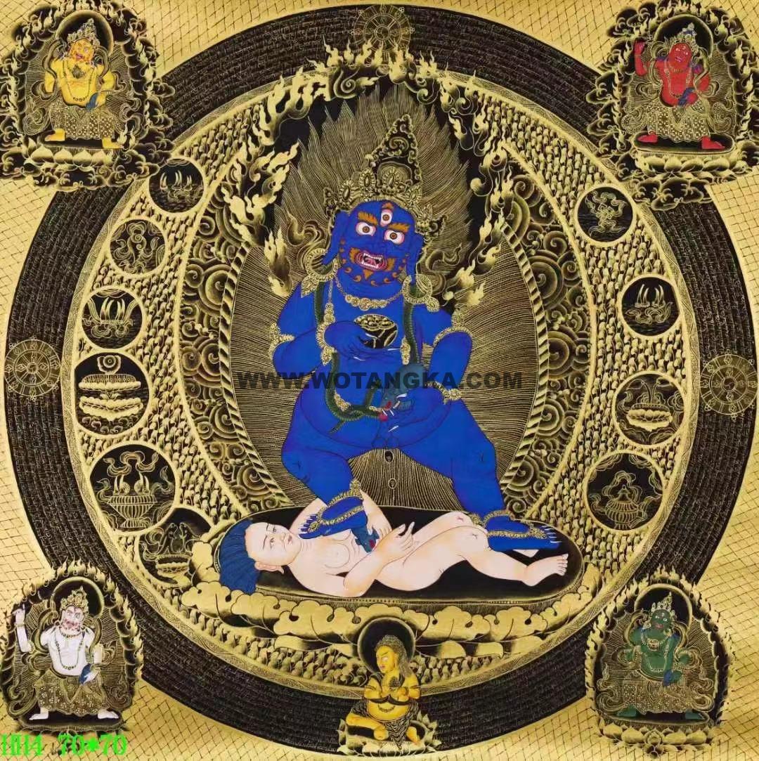 编号138-585415：黑金唐卡-黑财神（70*70CM左右）