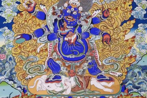 编号138-614297：彩绘唐卡-六臂玛哈嘎拉（99*71CM左右）