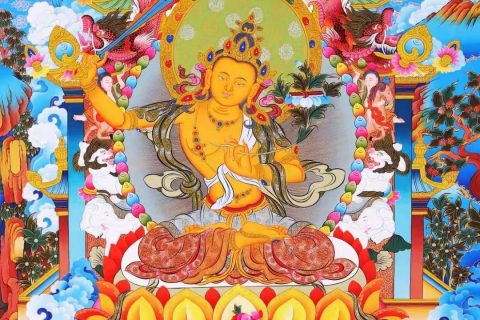 编号138-618375：彩绘唐卡-文殊菩萨·五部文殊（98*68CM左右）
