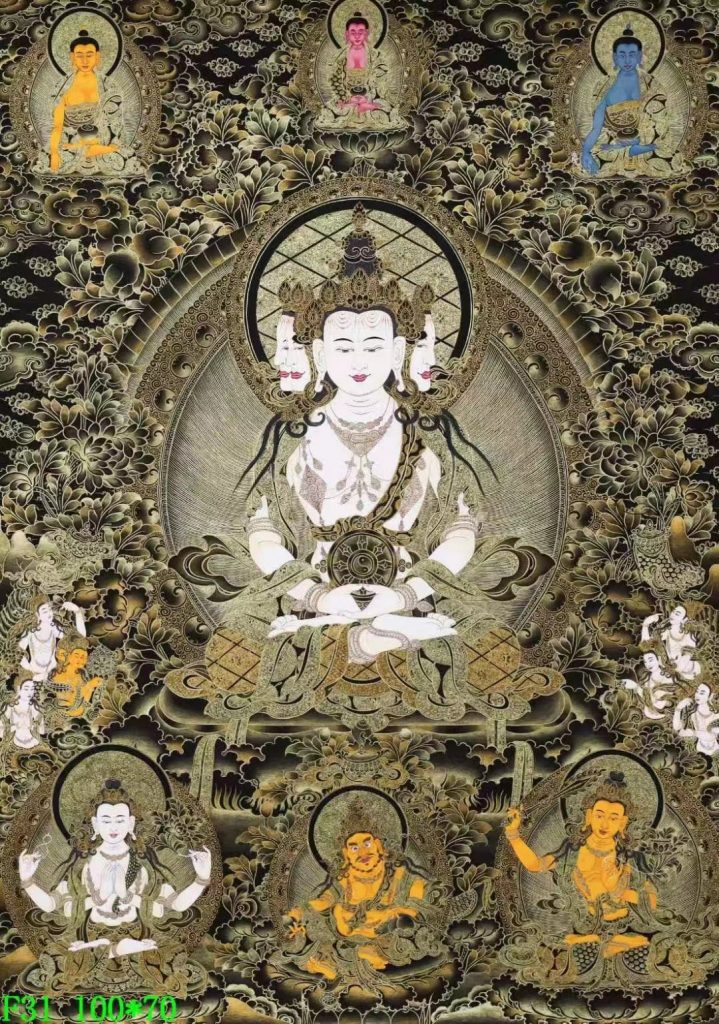编号138-665794：黑金唐卡-四面大日如来（100*70CM左右）