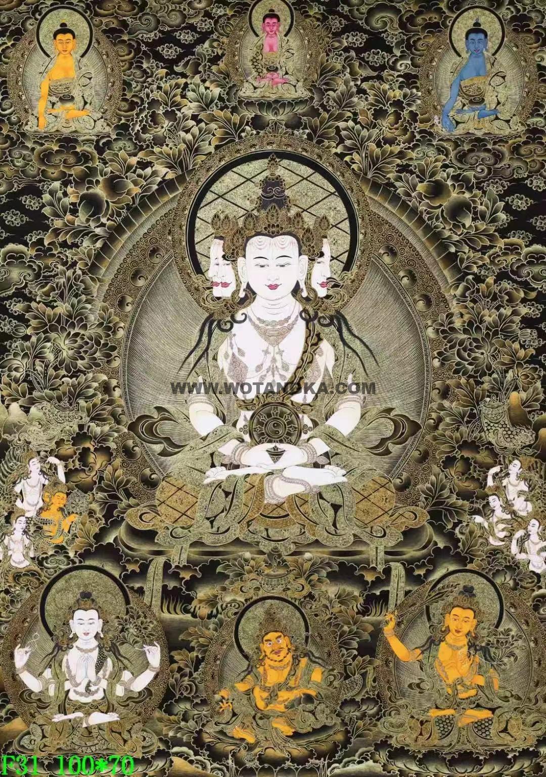 编号138-665794:黑金唐卡-四面大日如来(100*70CM左右)