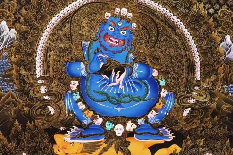 编号138-699144：黑金唐卡-宝帐护法（75*54CM左右）