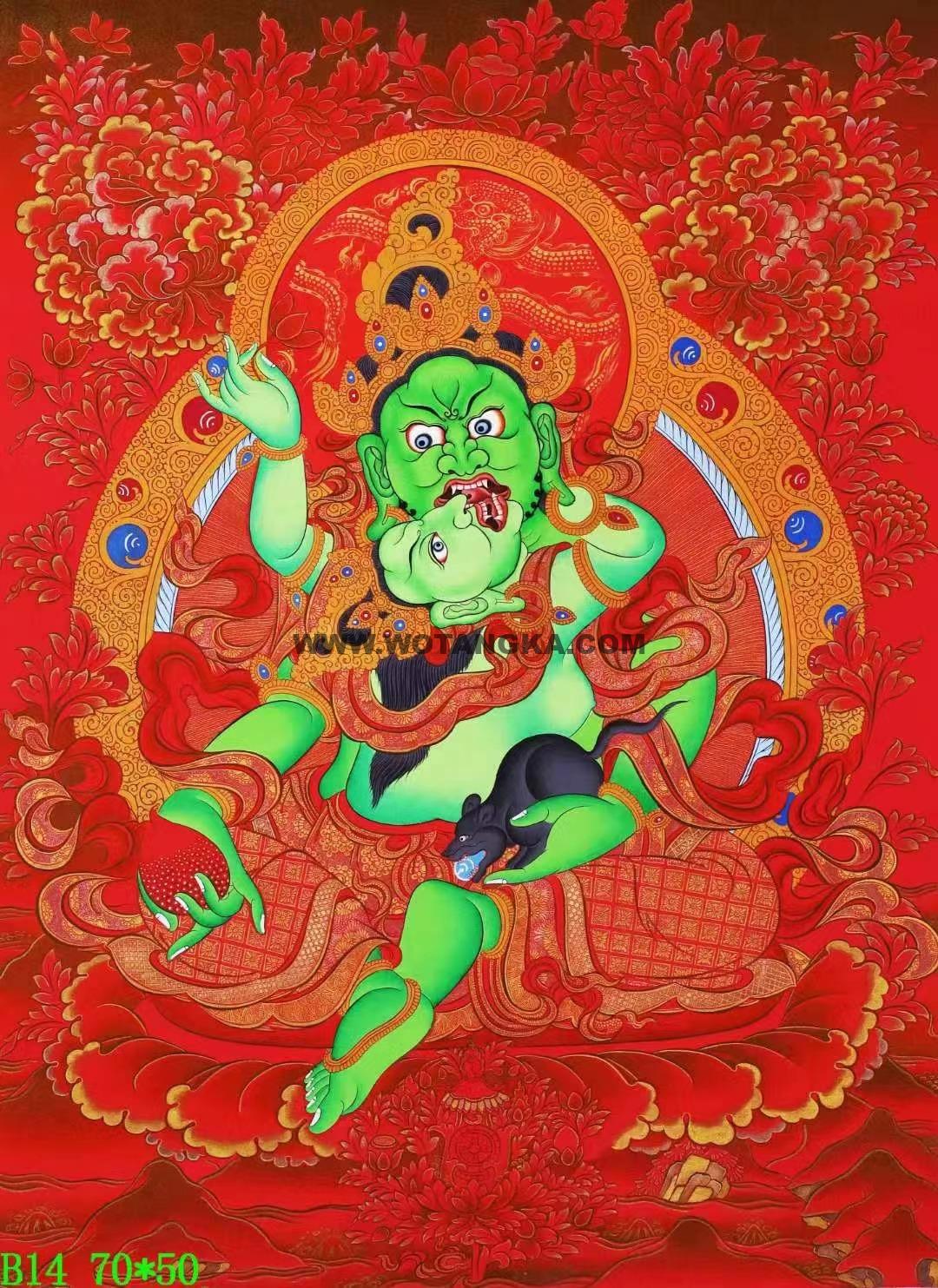 编号138-744000:红金唐卡-绿财神(70*50CM左右)