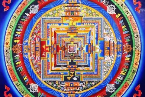 编号138-823337：彩绘唐卡-时轮金刚坛城（90*90CM左右）
