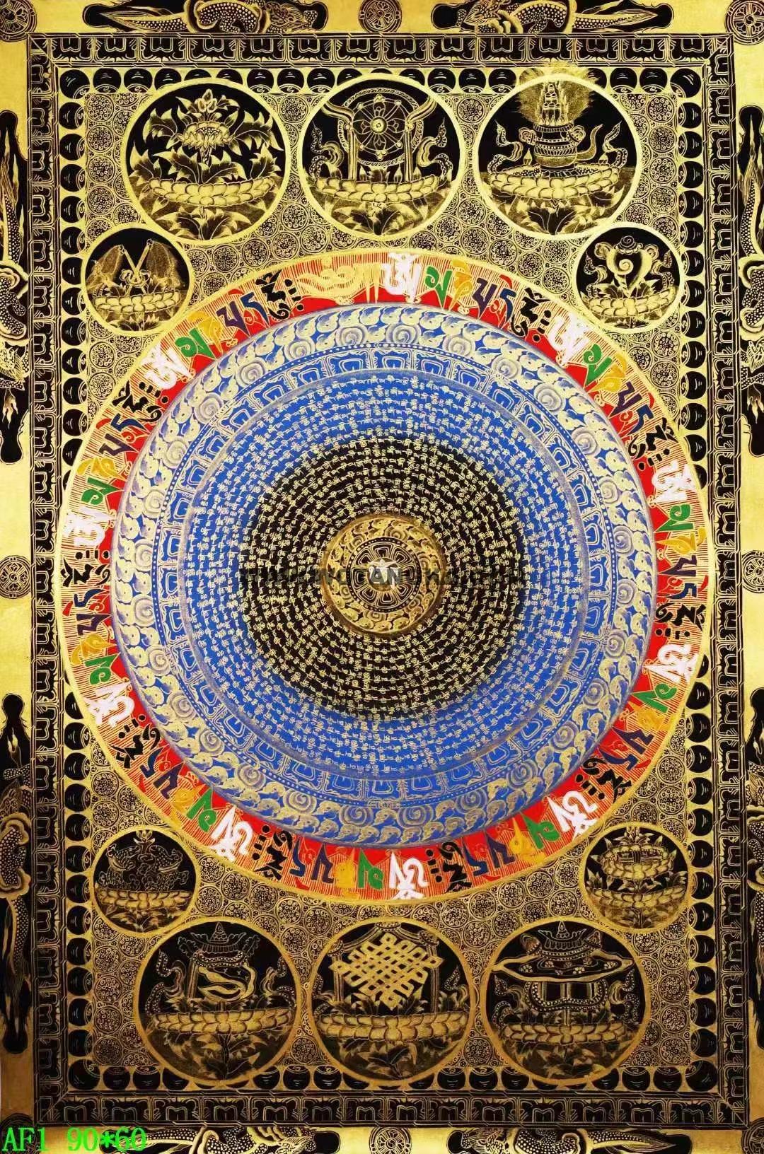 编号138-829913：黑金唐卡-吉祥八宝坛城（90*60CM左右）