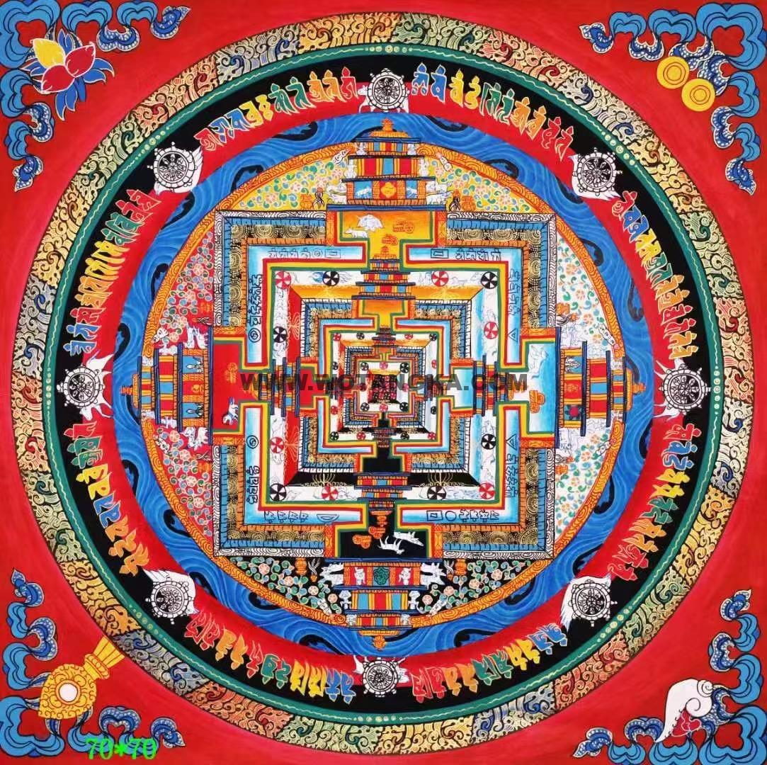 编号138-862816：彩绘唐卡-时轮金刚坛城（70*70CM左右）