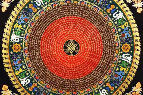 编号138-919804：彩绘唐卡-六字真言坛城（70*70CM左右）