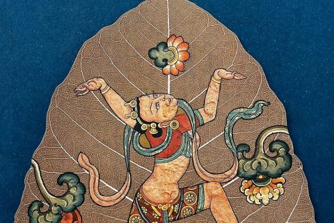 编号168-147947：彩绘唐卡-菩提叶唐卡·空行母（18*16CM左右）