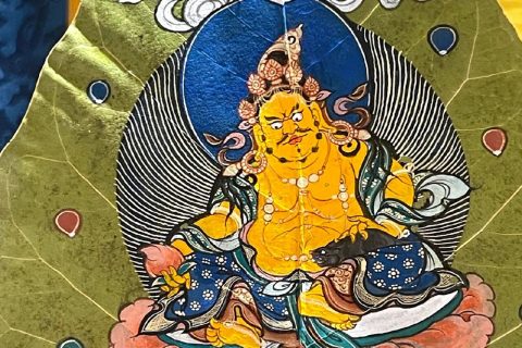 编号168-270265：彩绘唐卡-菩提叶唐卡·黄财神（18*16CM左右）