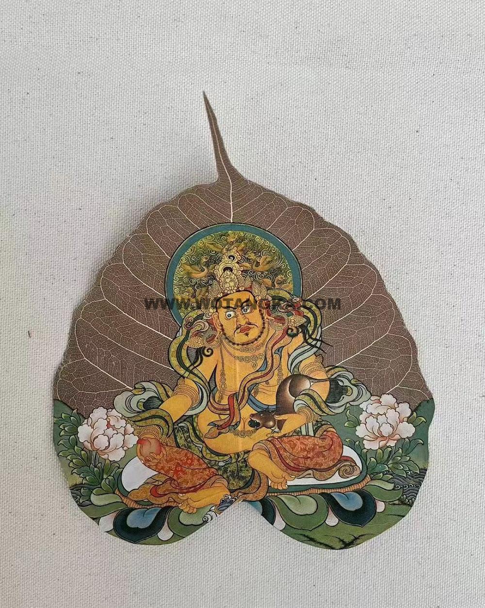 编号168-280118：彩绘唐卡-菩提叶唐卡·黄财神（18*16CM左右）