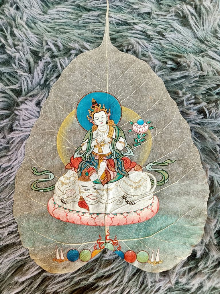 编号168-291148：彩绘唐卡-菩提叶唐卡·普贤菩萨（18*16CM左右）