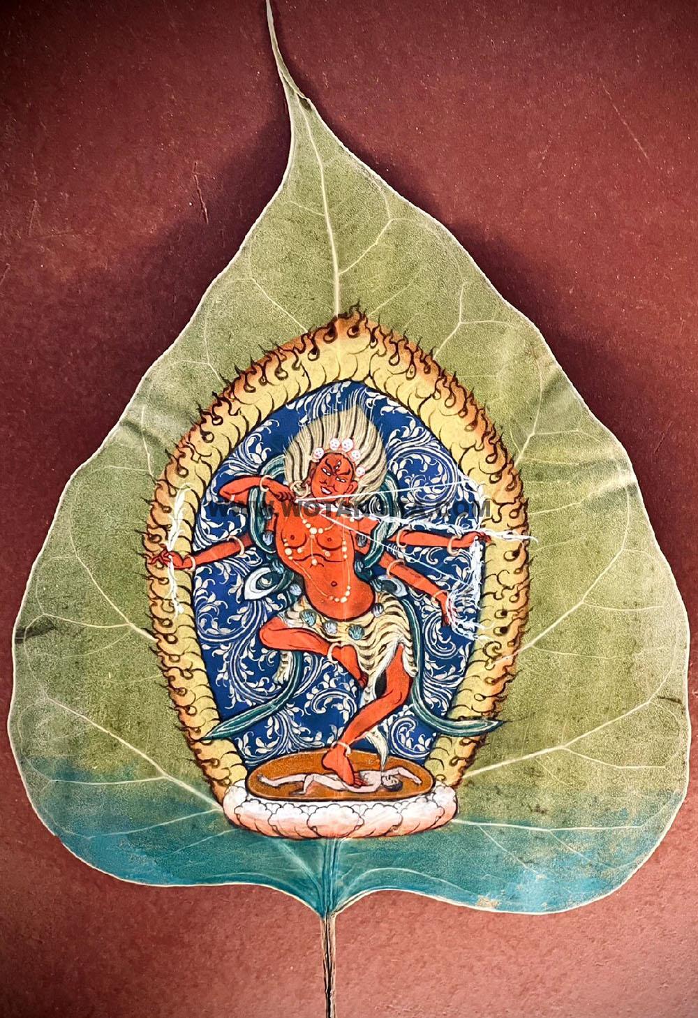 编号168-515923:彩绘唐卡-菩提叶唐卡·作明佛母(18*16CM左右)