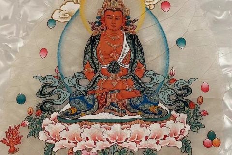 编号168-556824：彩绘唐卡-菩提叶唐卡·长寿佛（18*16CM左右）