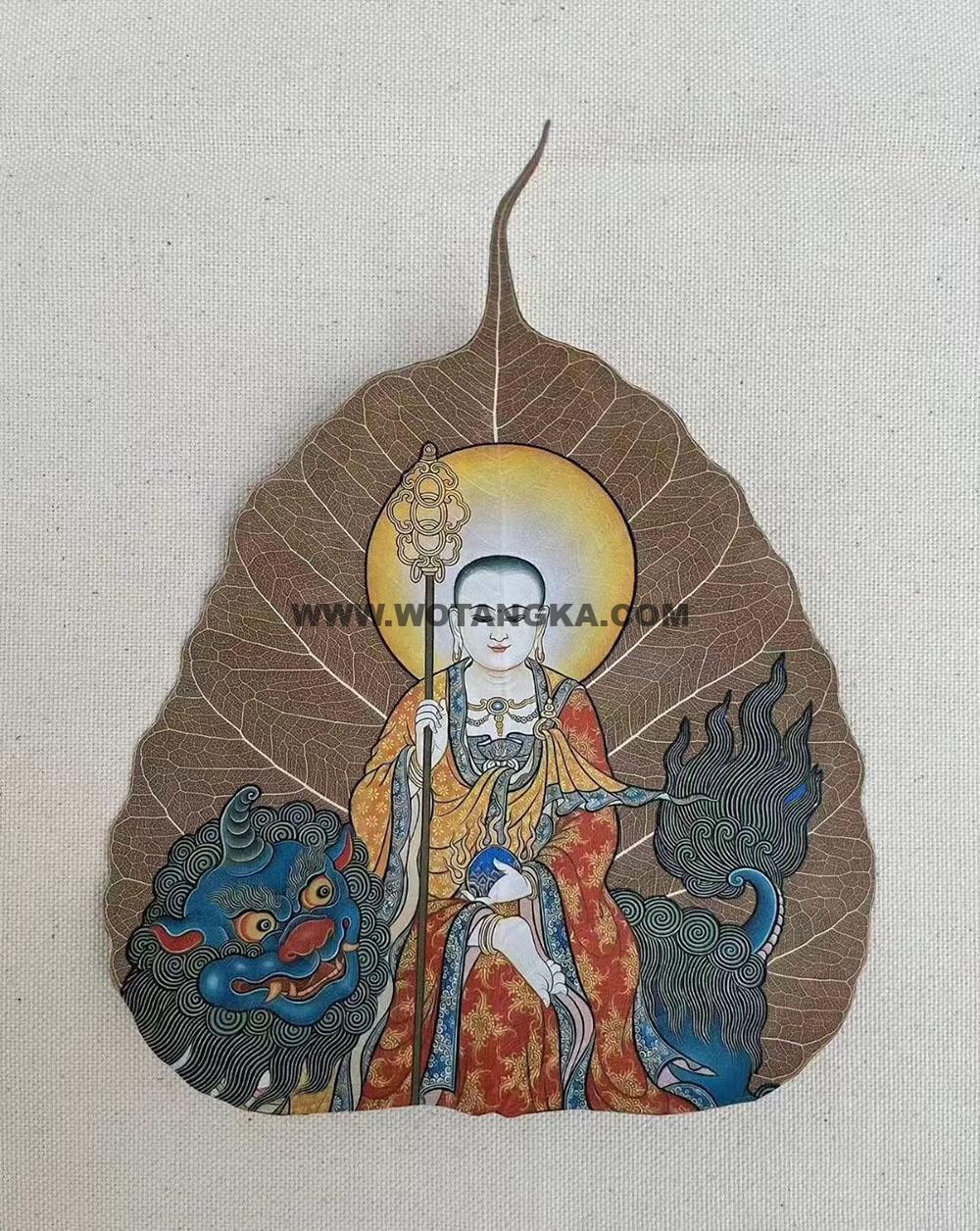 编号168-592814:彩绘唐卡-菩提叶唐卡·地藏王菩萨(18*16CM左右)