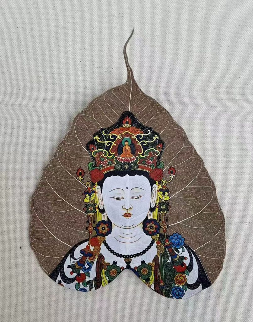 编号168-606326：彩绘唐卡-菩提叶唐卡·观音菩萨（18*16CM左右）