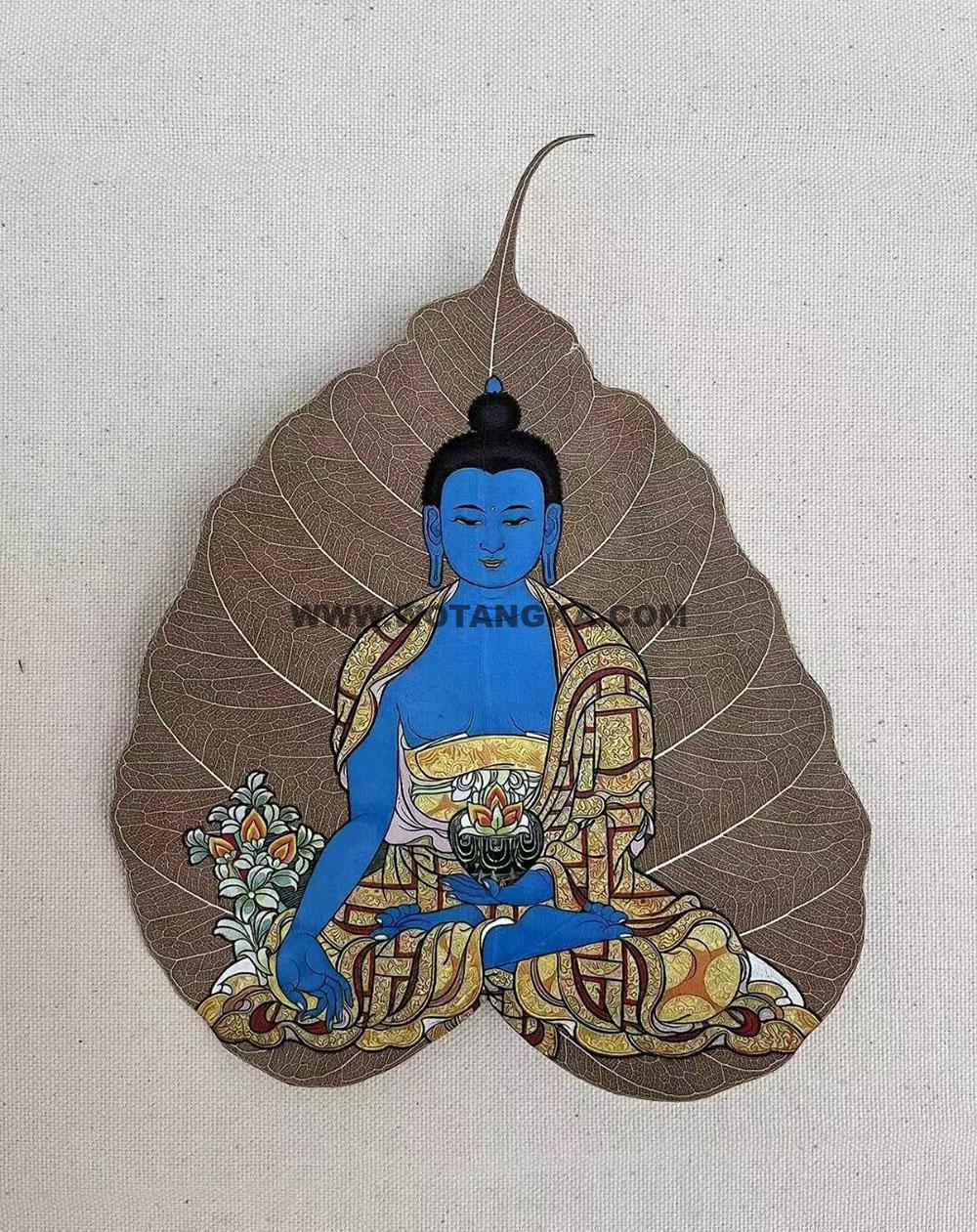 编号168-642120：彩绘唐卡-菩提叶唐卡·药师佛（18*16CM左右）
