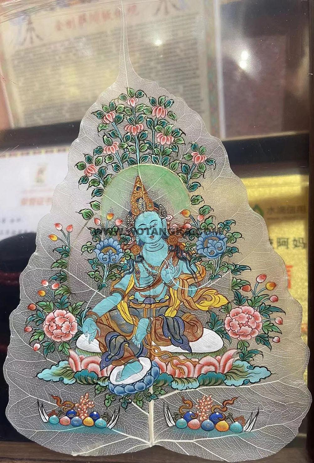 编号168-675286：彩绘唐卡-菩提叶唐卡·绿度母（18*16CM左右）