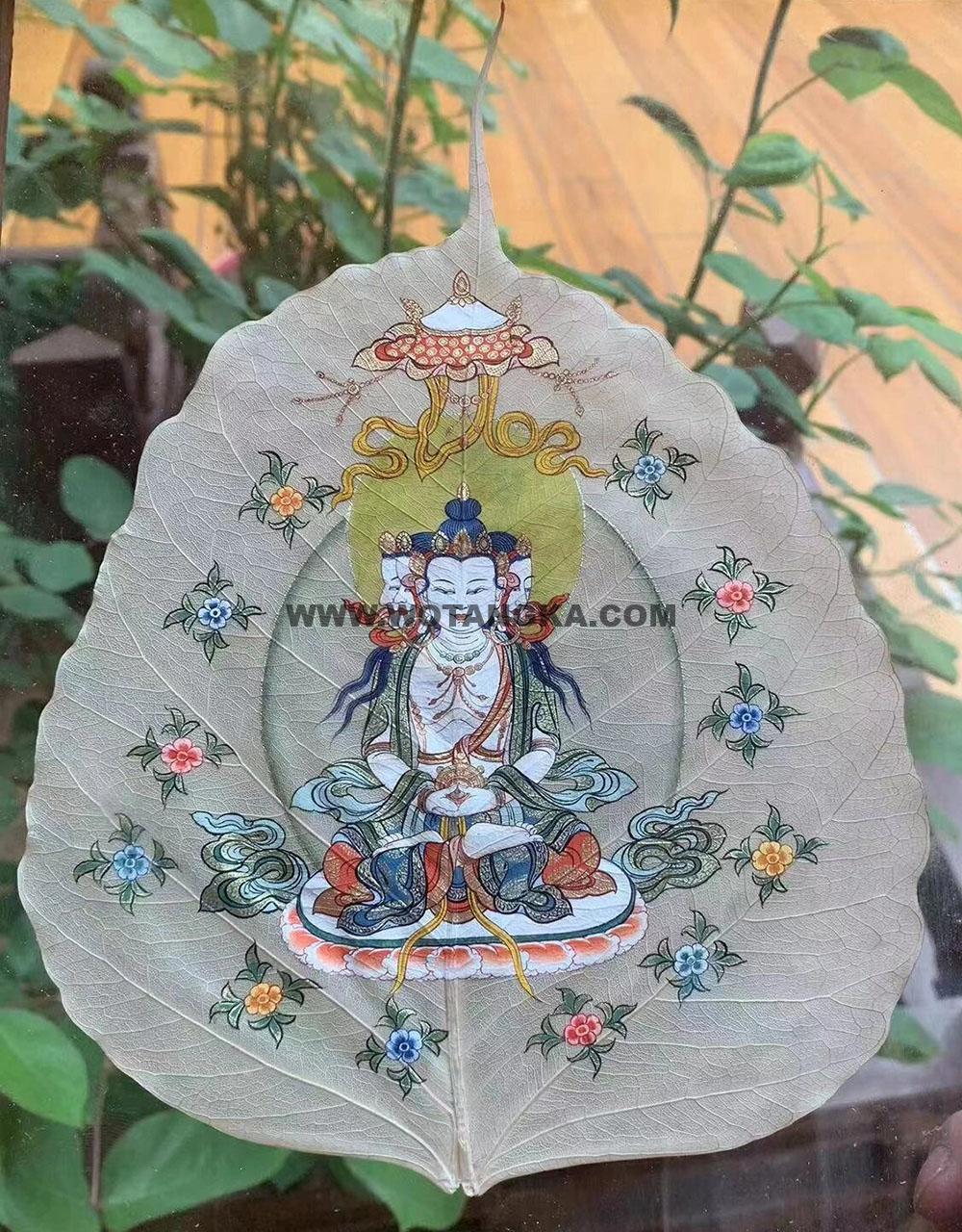 编号168-752376：彩绘唐卡-菩提叶唐卡·四面大日如来（18*16CM左右）