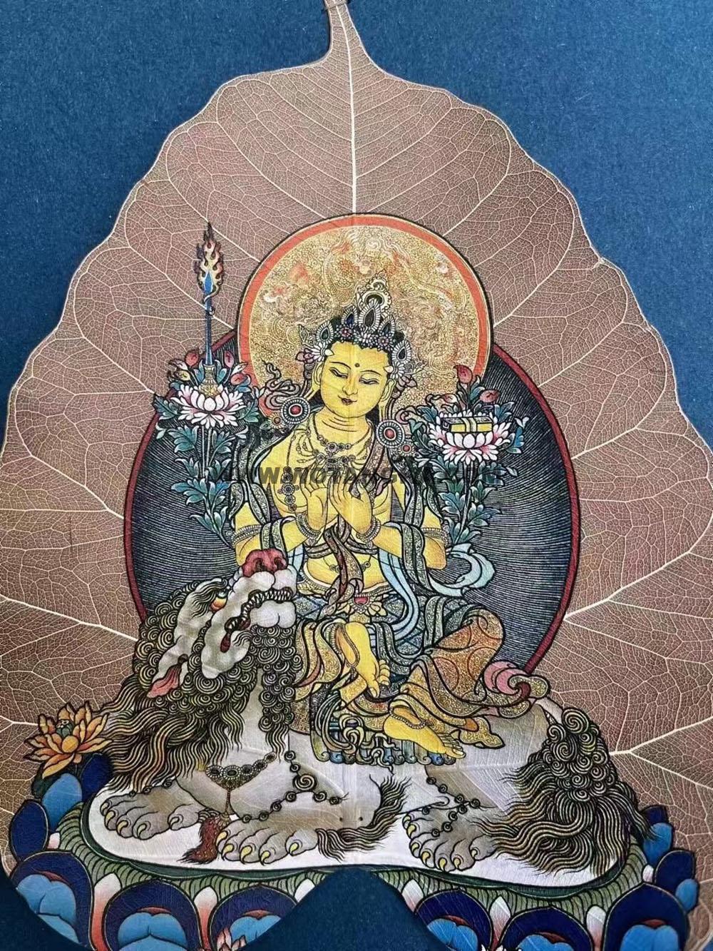 编号168-792866:彩绘唐卡-菩提叶唐卡·文殊菩萨(18*16CM左右)