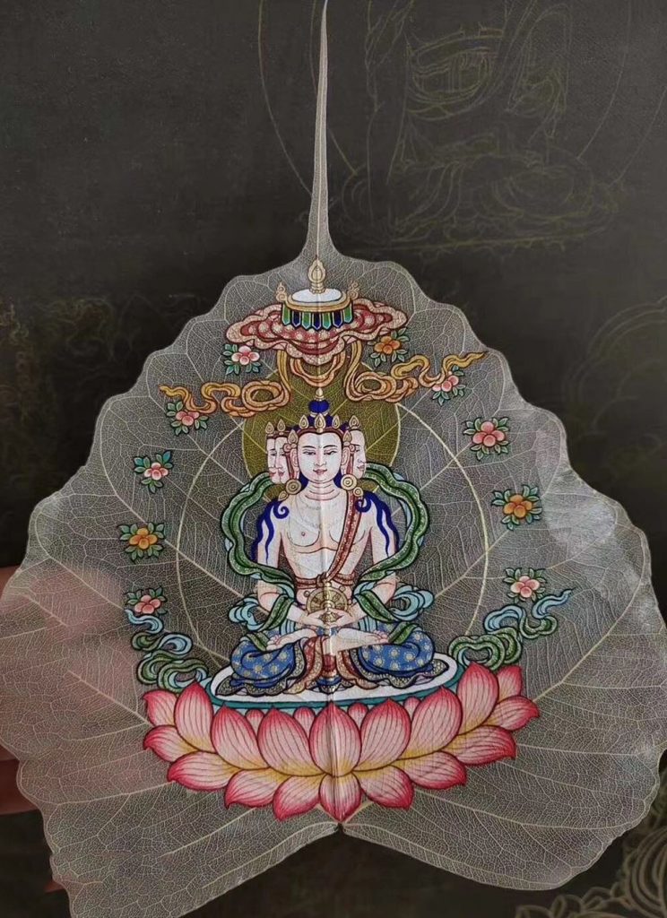 编号168-814928：彩绘唐卡-菩提叶唐卡·四面大日如来（18*16CM左右）