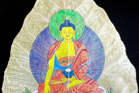 编号168-827355：彩绘唐卡-菩提叶唐卡·释迦牟尼佛（18*16CM左右）