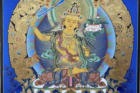编号188-251644：蓝金唐卡-文殊菩萨（60*45CM左右）