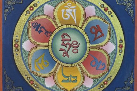 编号188-276918：彩绘唐卡-六字真言坛城（70*70CM左右）