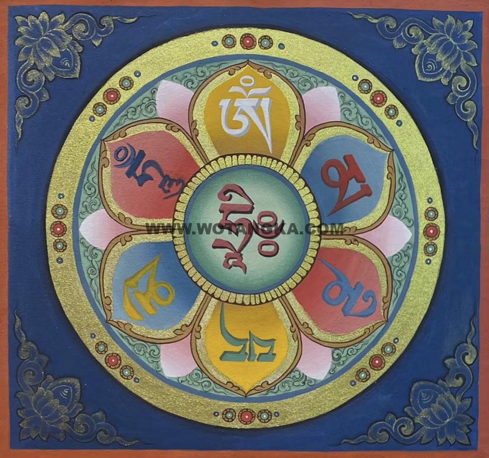 编号188-276918:彩绘唐卡-六字真言坛城(70*70CM左右)