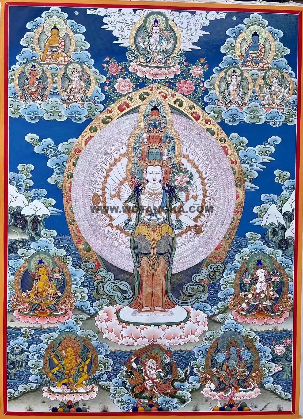 |已结缘·可定制|唐卡寄卖编号:JM·188-295503-千手观音吉祥海诸天佛界平安供养图(彩唐)