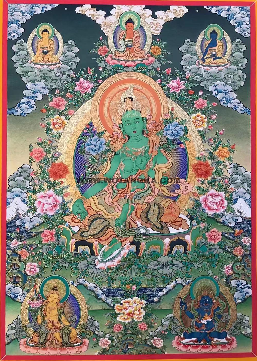热贡-东智加·画院：彩绘唐卡-绿度母（80*60CM左右）