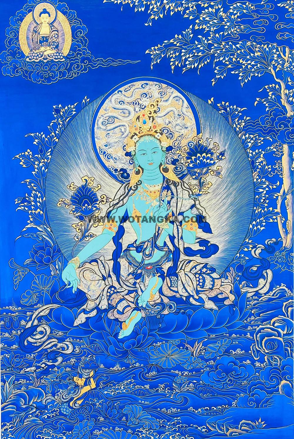 热贡-尕藏·画院:蓝金唐卡-绿度母(80*60CM左右)
