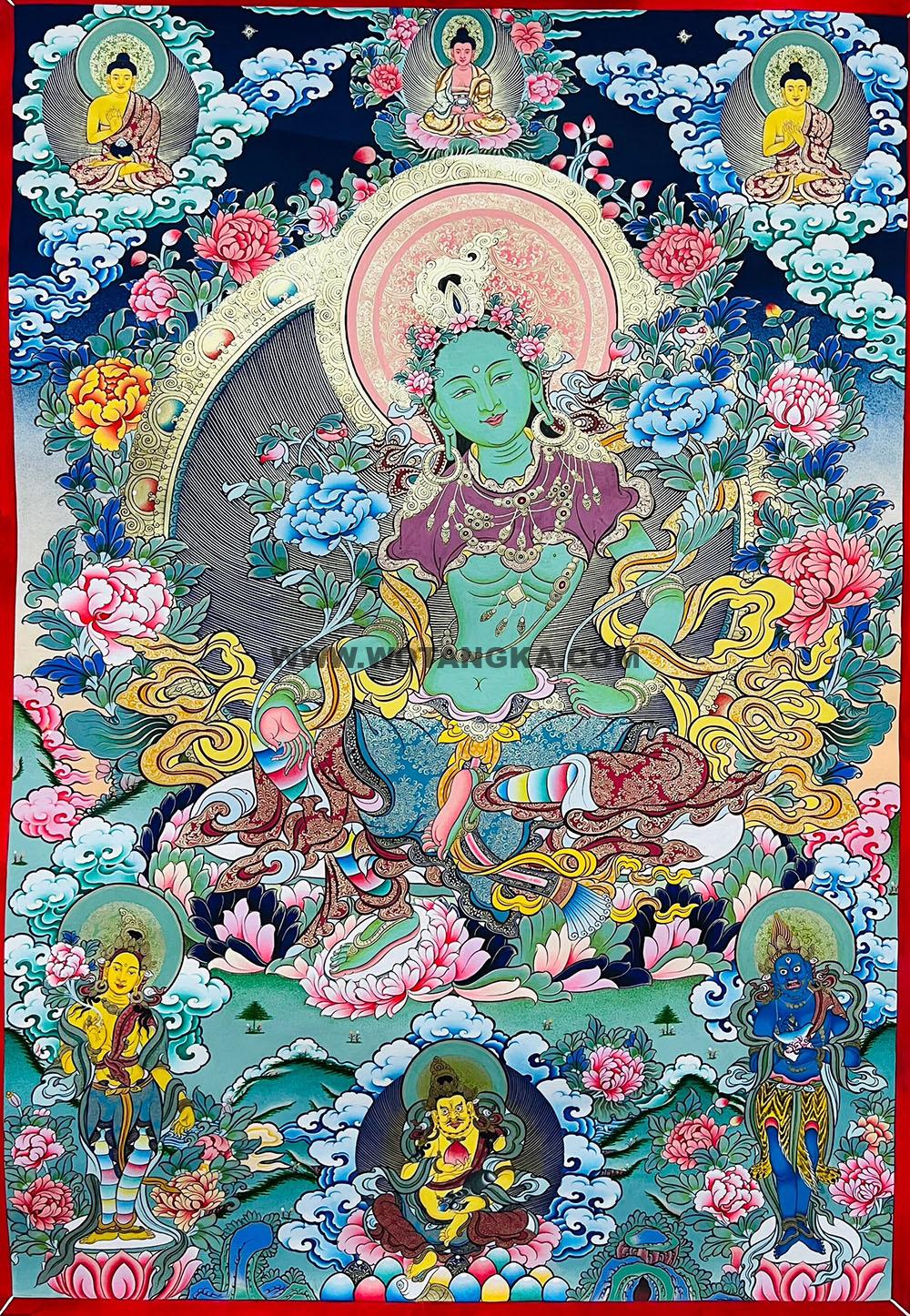 编号188-549890:彩绘唐卡-绿度母(80*60CM左右)