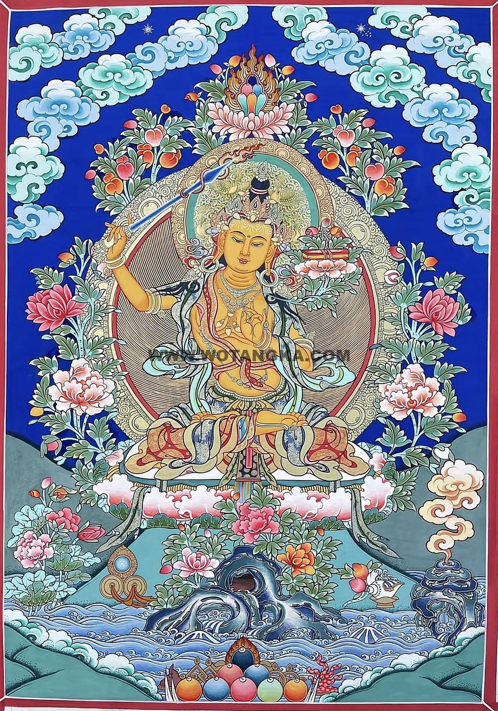 热贡-尕藏·画院：彩绘唐卡-文殊菩萨（60*45CM左右）