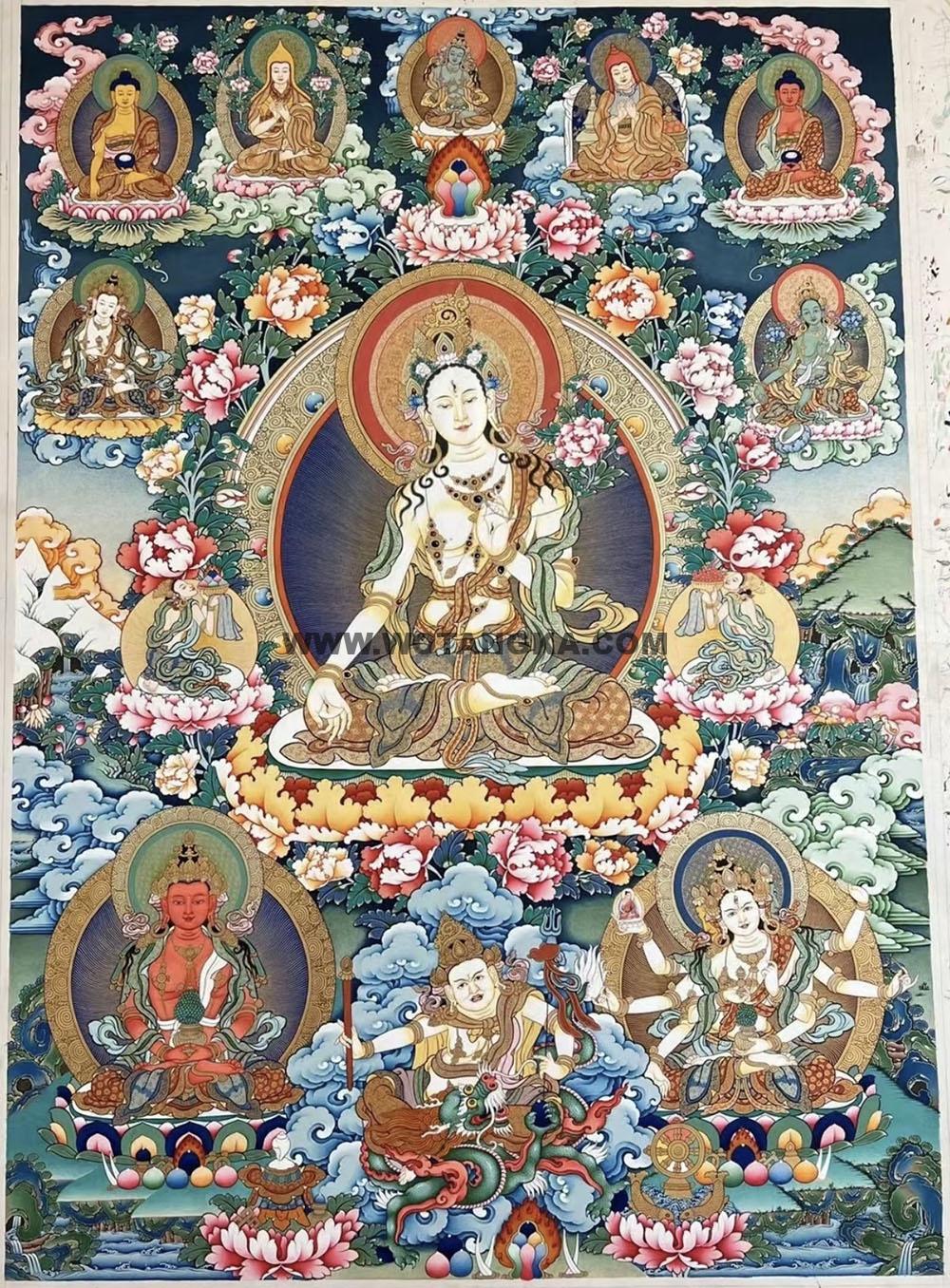 热贡-尕藏·画院：彩绘唐卡-白度母·长寿三尊（120*90CM左右）