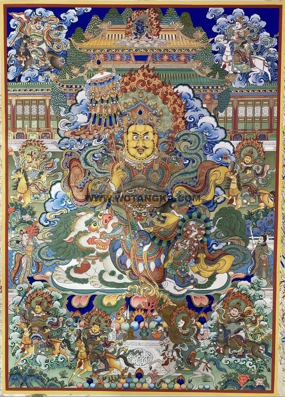 热贡-多杰才旦·画院：彩绘唐卡-财宝天王·八马财神（120*90CM左右）