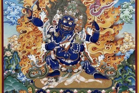 编号188-783418：彩绘唐卡-四面四臂玛哈嘎拉（100*70CM左右）
