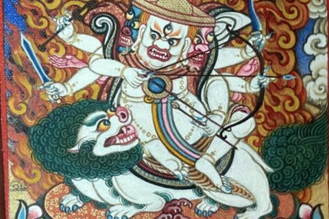 编号118-1036436：彩绘小唐卡-白哈尔王（长方形·5*4CM左右）