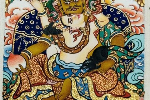 编号118-1658638：彩绘小唐卡-黄财神·双身相（长方形·5*4CM左右）