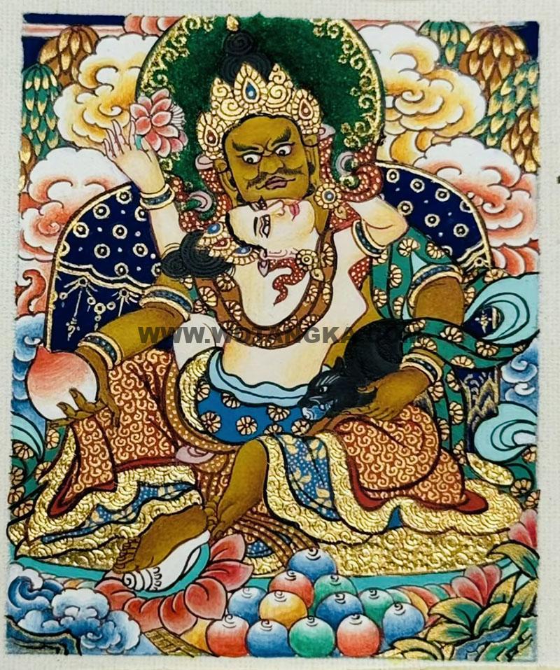 编号118-1658638：彩绘小唐卡-黄财神·双身相（长方形·5*4CM左右）