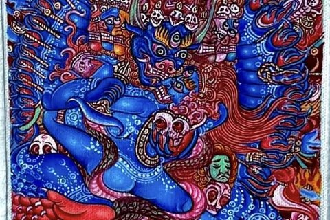 编号118-2337376：彩绘小唐卡-大威德金刚（长方形·5*4CM左右）