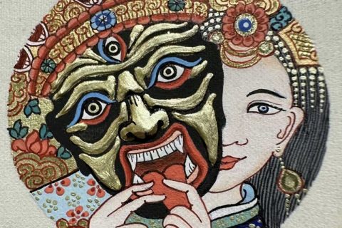 编号118-2941684：彩绘小唐卡-扎基拉姆（圆形·直径3.5CM左右）