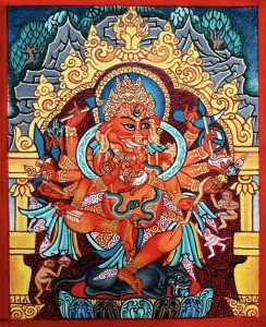 编号118-4062440：彩绘小唐卡-象鼻财神（长方形·5*4CM左右）