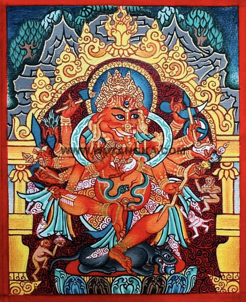 编号118-4062440：彩绘小唐卡-象鼻财神（长方形·5*4CM左右）
