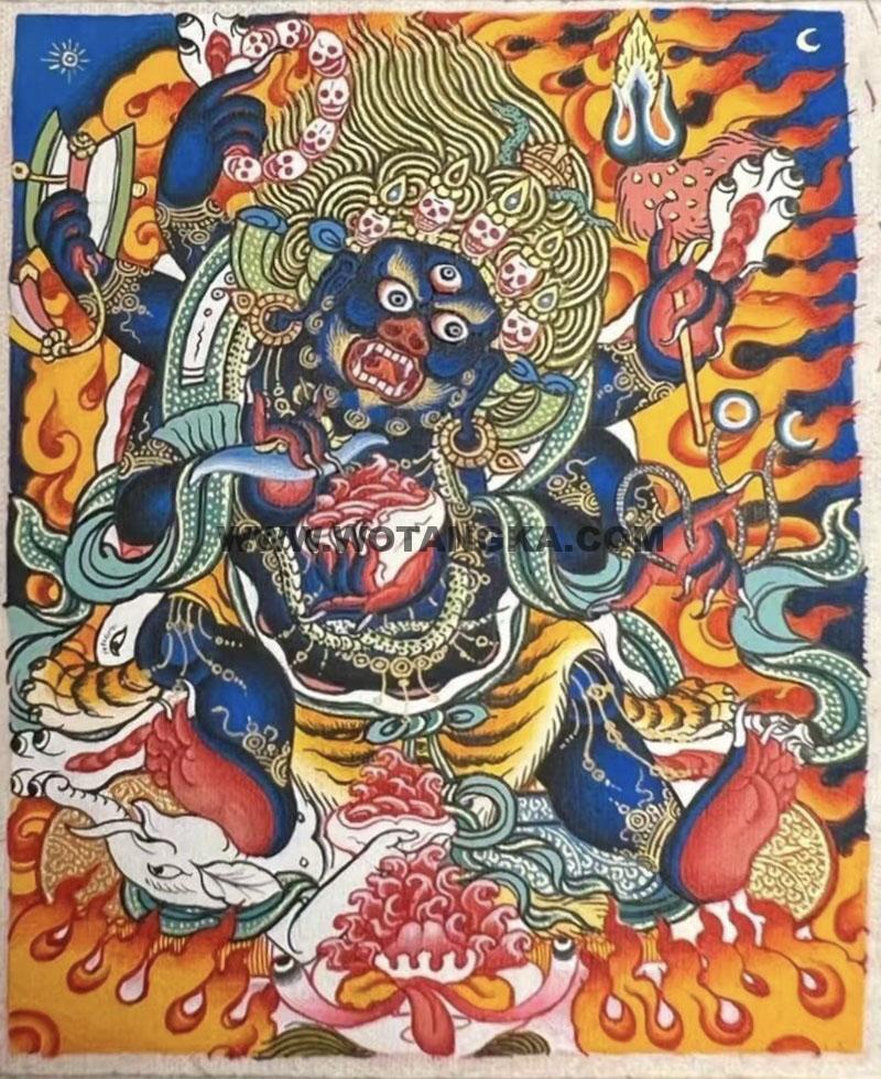 编号118-4221025：彩绘小唐卡-六臂玛哈嘎拉（长方形·5*4CM左右）