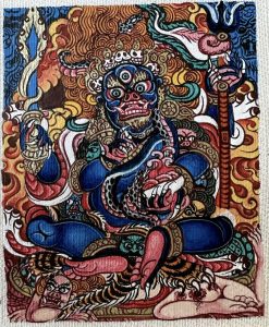 编号118-4669091：彩绘小唐卡-四臂玛哈嘎拉（长方形·5*4CM左右）