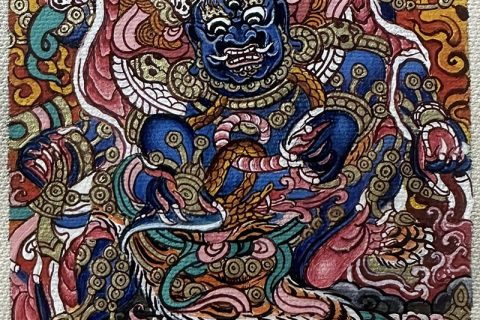 编号118-4726185：彩绘小唐卡-六臂玛哈嘎拉（长方形·5*4CM左右）