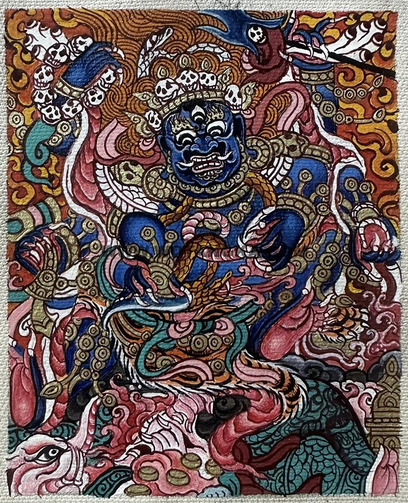 编号118-4726185：彩绘小唐卡-六臂玛哈嘎拉（长方形·5*4CM左右）